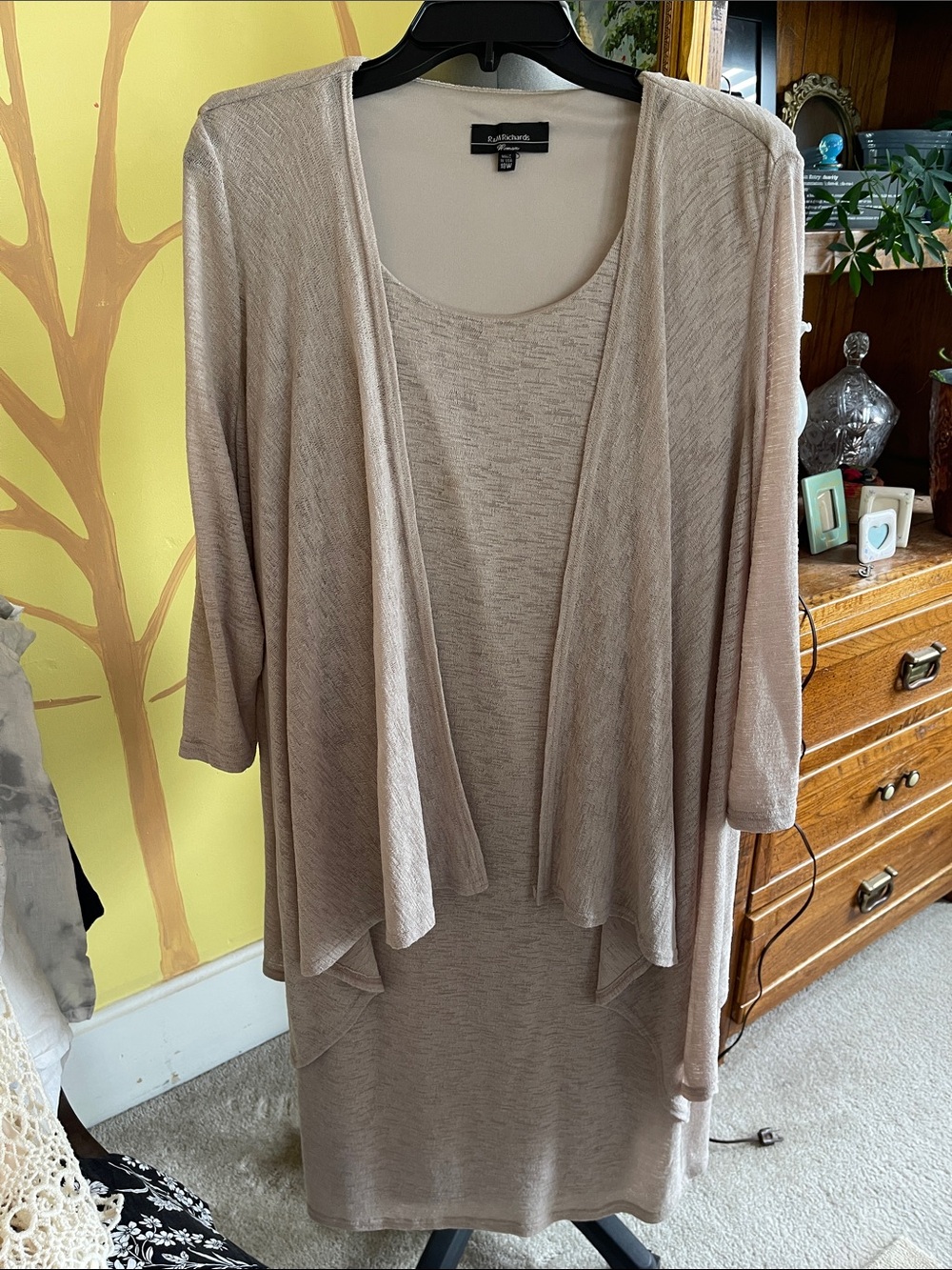Rafaella Neutral Taupe Knit Dress with Open Cardigan Set